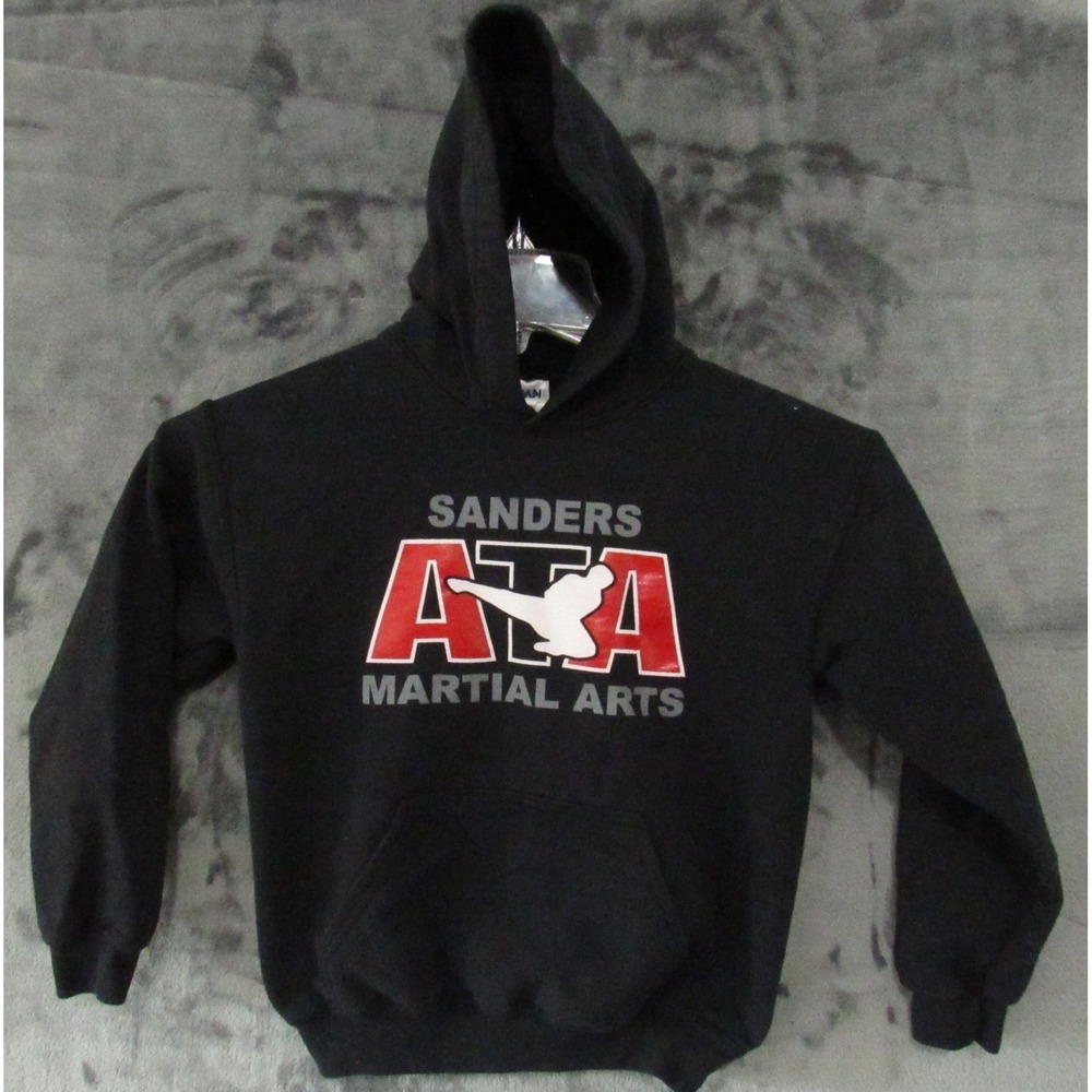 Gildan Youth M Black Sanders ATA Martial Arts Pullover Hoodie Sweatshirt